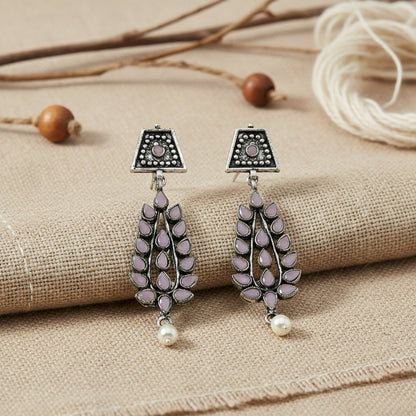 Precious Petal stone studded dangler earring (Baby Pink)