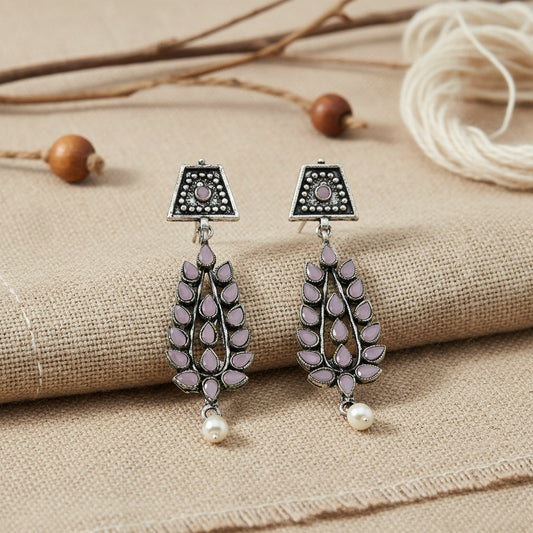 Precious Petal stone studded dangler earring (Baby Pink)