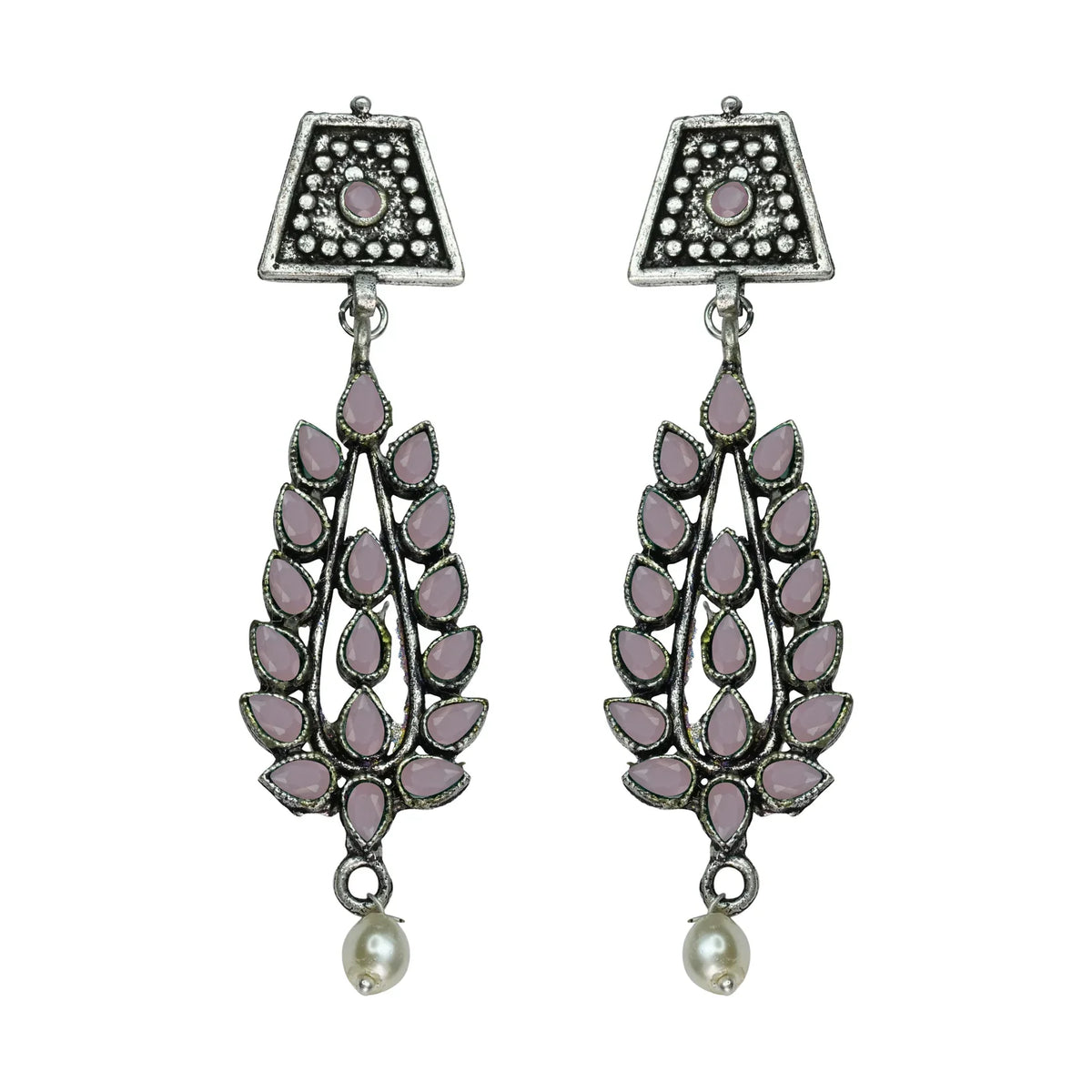 Royal Triple Bell Layered Jhumka Earring (Dark Maroon) Precious Petal stone studded dangler earring (Baby Pink) Combo set