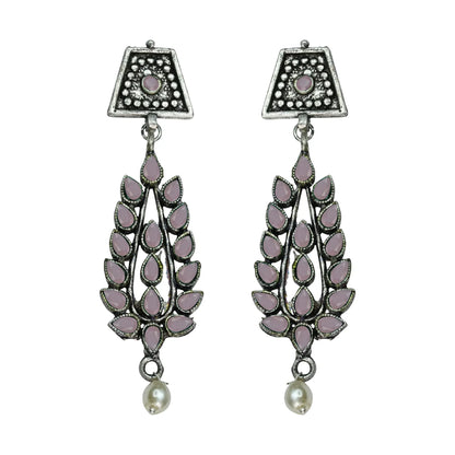 Royal Triple Bell Layered Jhumka Earring (Dark Maroon) Precious Petal stone studded dangler earring (Baby Pink) Combo set