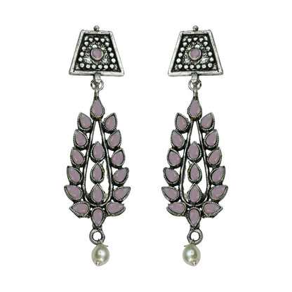 Precious Petal stone studded dangler earring (Baby Pink)