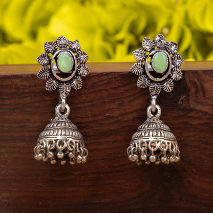 floral charm traditional jhumka earrings (Pista)