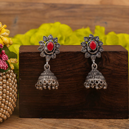 floral charm traditional jhumka earrings (Dark Red)