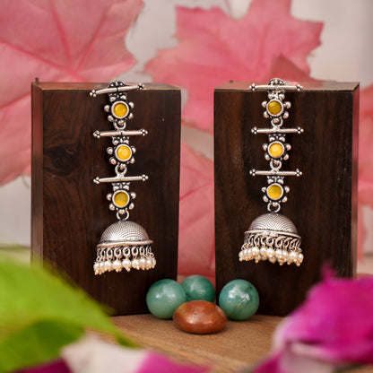 Royal Triple Bell Layered Jhumka Earring (Yellow)