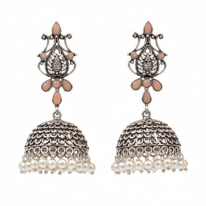 Royal Triple Bell Layered Jhumka Earring (Dark Maroon) Kalash Kamal earring (Light Orange) Combo set