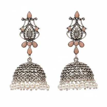 Peacock glow stone studded dangler earrings (White) Kalash Kamal earring (Light Orange) Combo set