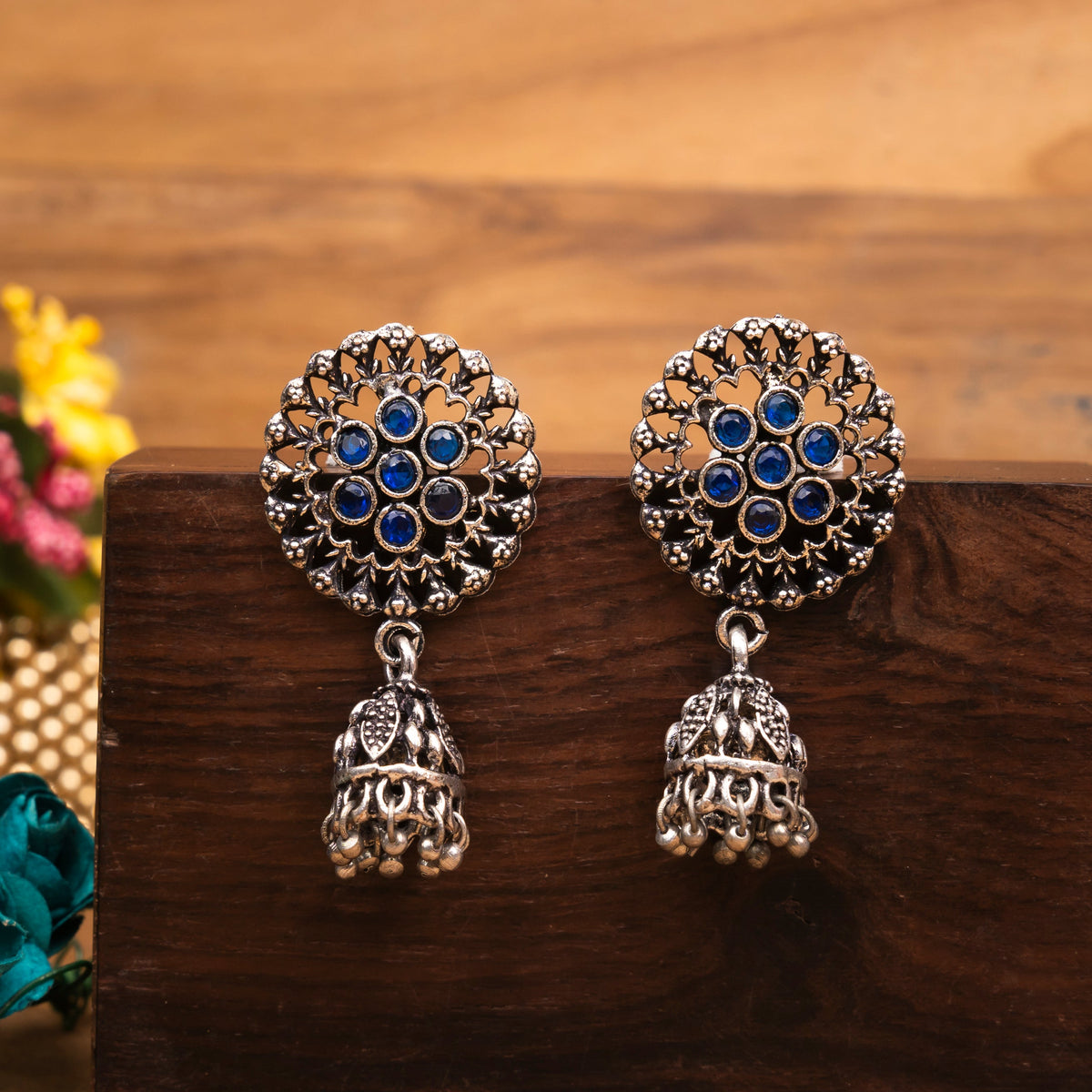 Meena Manjari Jhumki earrings (Blue)