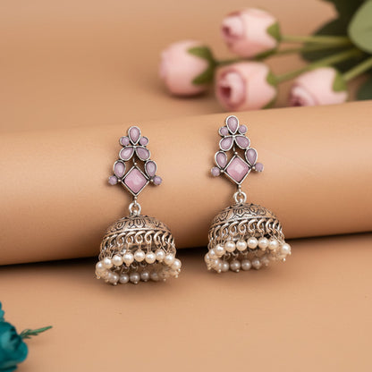 Dazzle Dome pral jhumki earrings (Baby Pink)
