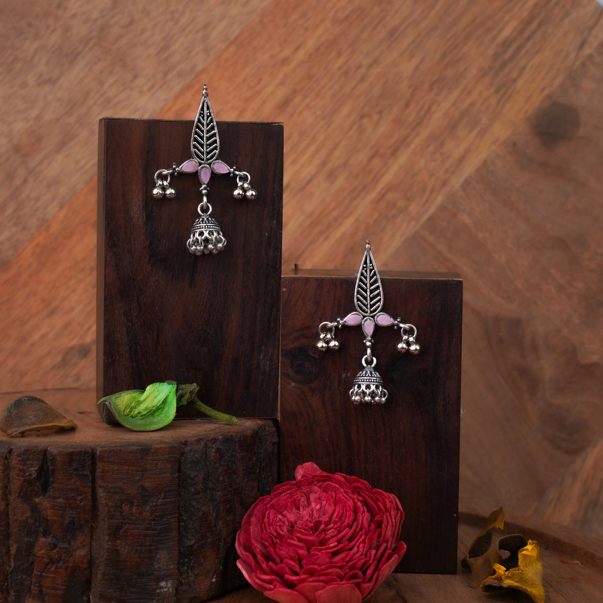 Nature's embrace jhumki earrings (Baby Pink)