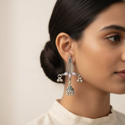 Nature's embrace jhumki earrings (Baby Pink)