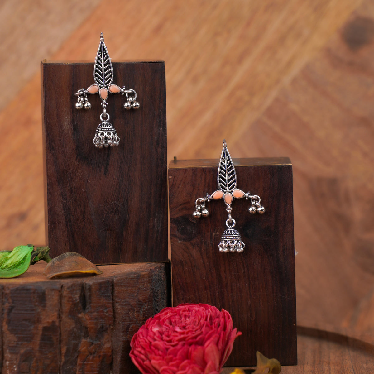 Nature's embrace jhumki earrings (Light Orange)