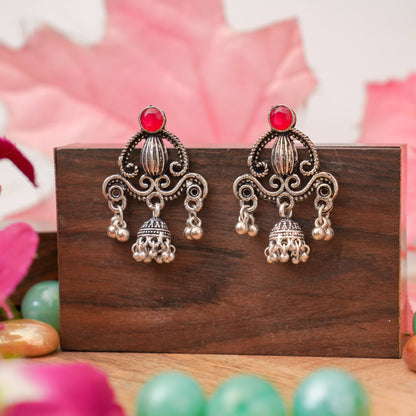 Swirly strings jhumki earrings (Red)