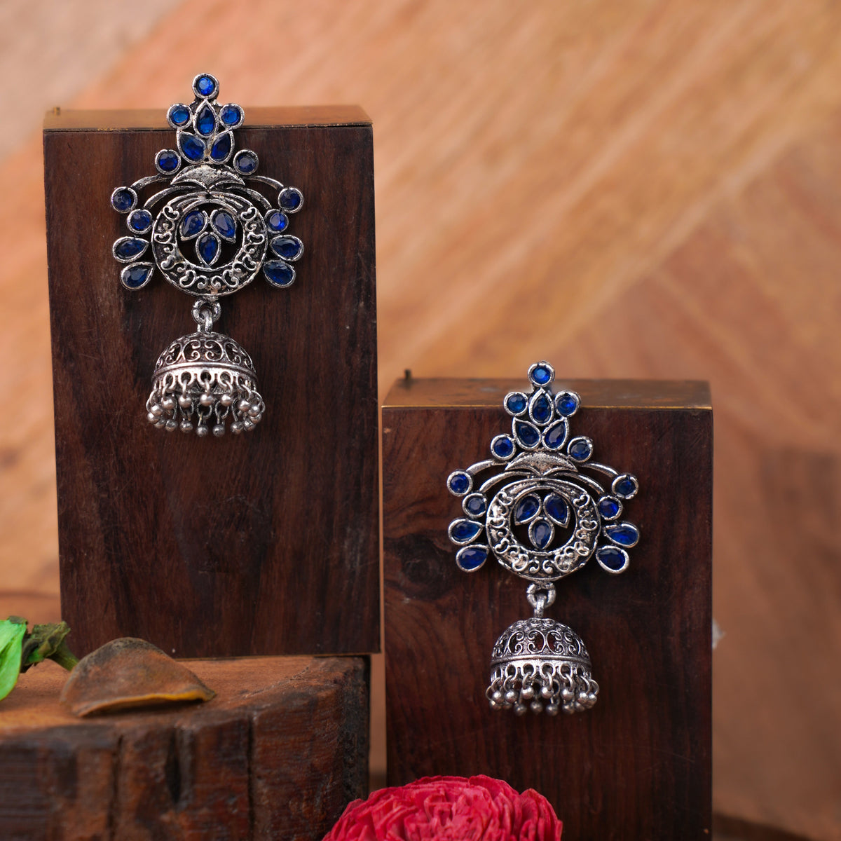 Mughal majesty jhumka earrings (Blue)