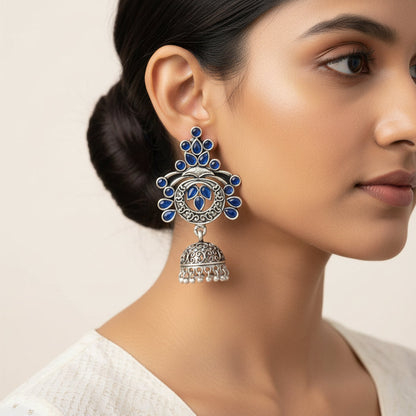 Mughal majesty jhumka earrings (Blue)