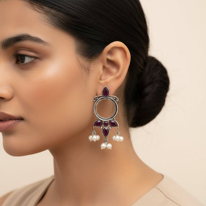 Loop dot stud earrings (Red)