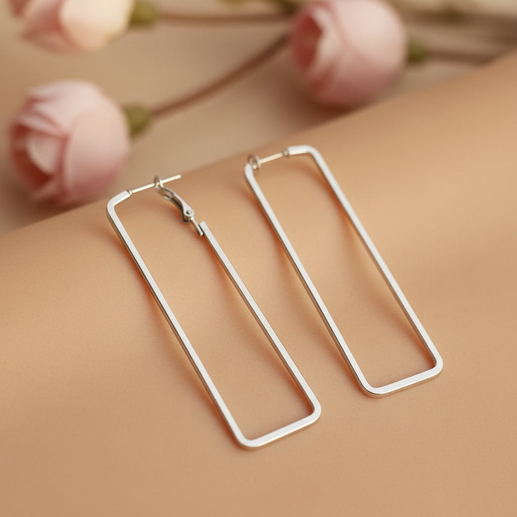 Sleek Silver Rectangular Hoop Earring