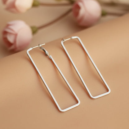 Sleek Silver Rectangular Hoop Earring