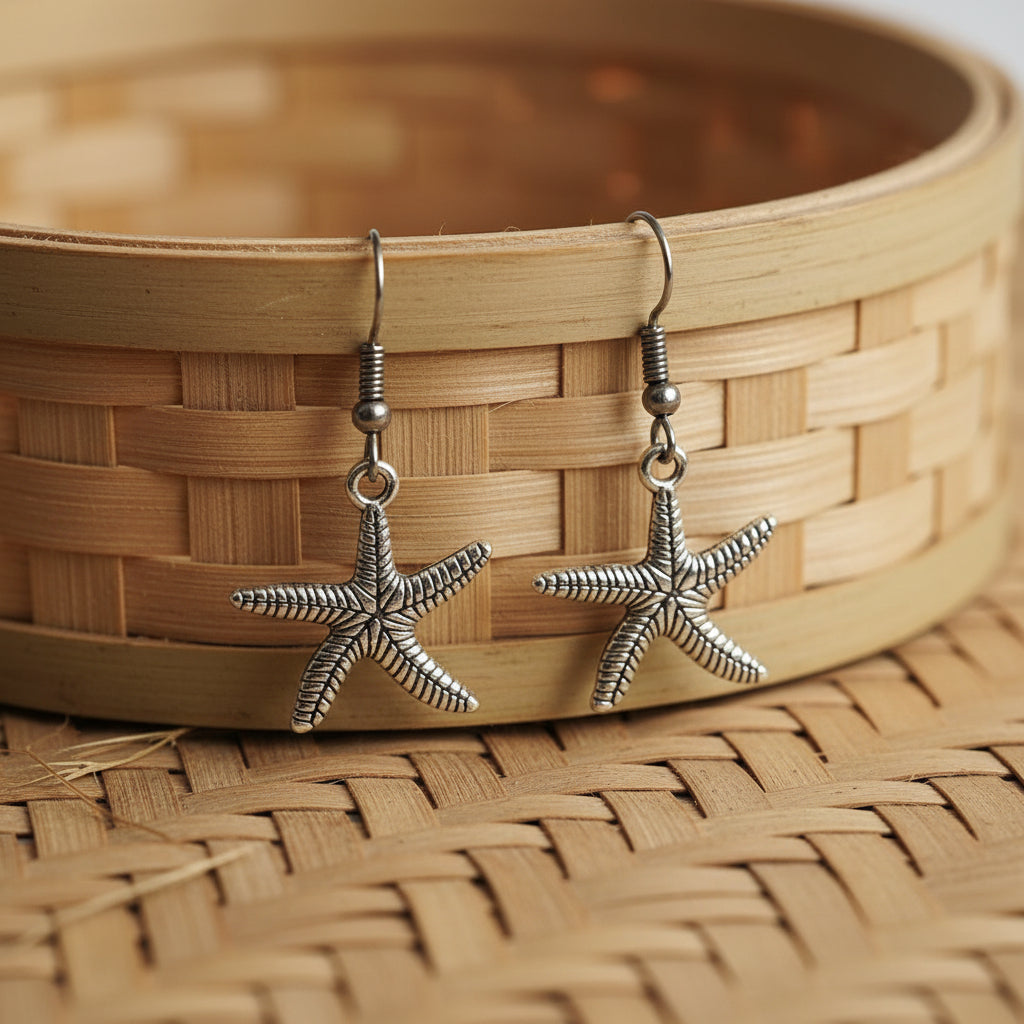 Silver Oxidised Starfish Shaped Dangle & Drop Earring