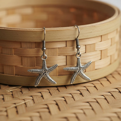 Silver Oxidised Starfish Shaped Dangle & Drop Earring