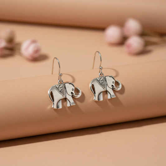 Oxidised Silver Elephant Drop Earring for Women