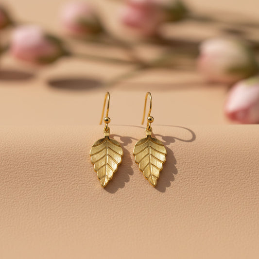 Gold-Plated Leaf Shaped Drop Earring for Women