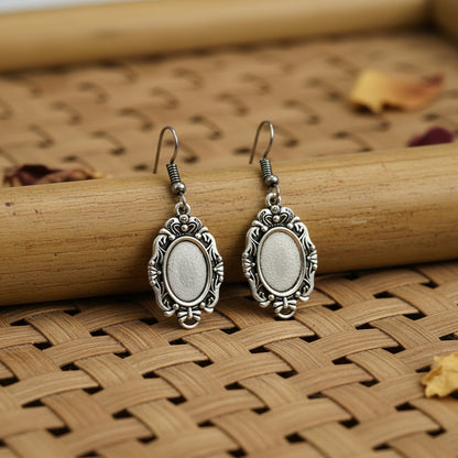 Oxidised Silver Vintage Oval Drop Earring