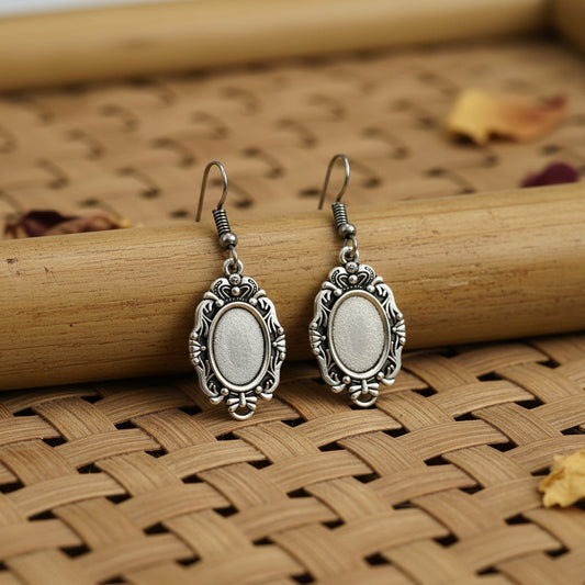 Oxidised Silver Vintage Oval Drop Earring