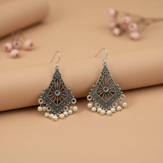 Oxidised Silver Geometric Rhombus Dangle Earring for Women