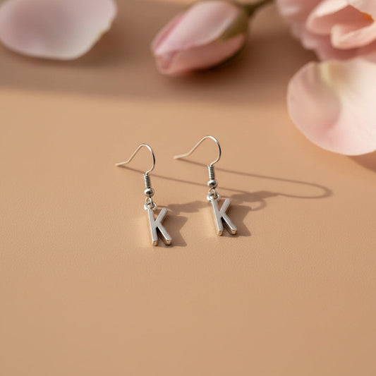 Silver-Toned 'K' Letter Quirky Earring