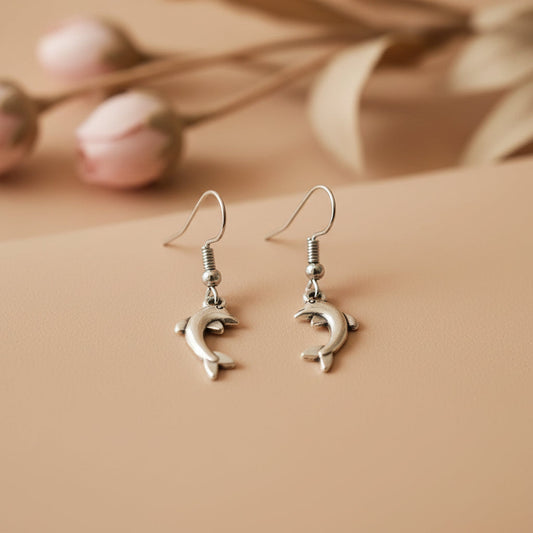 Silver-Toned Dolphin Shape Drop & Dangle Earring