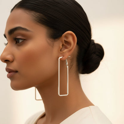 Sleek Silver Rectangular Hoop Earring