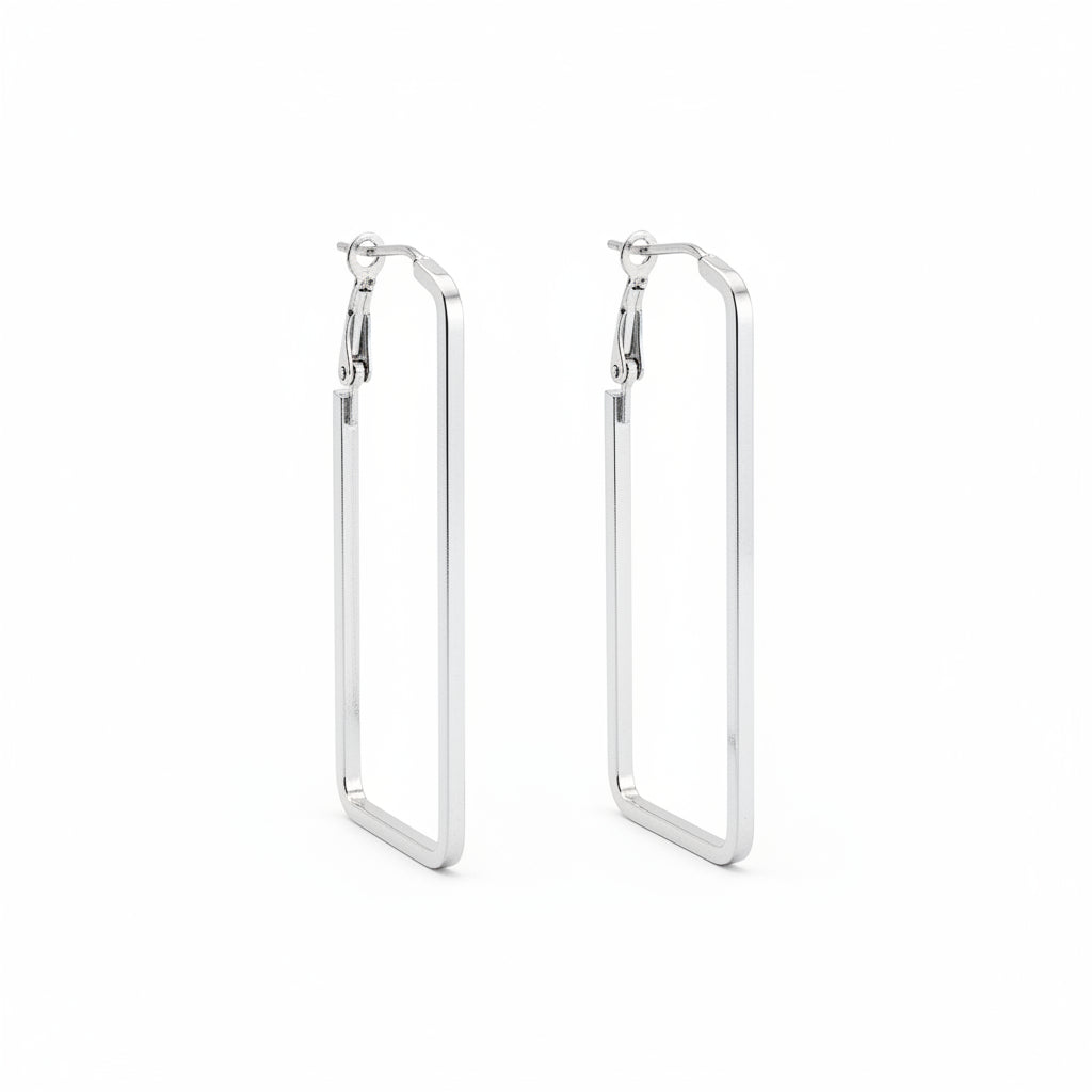 Sleek Silver Rectangular Hoop Earring