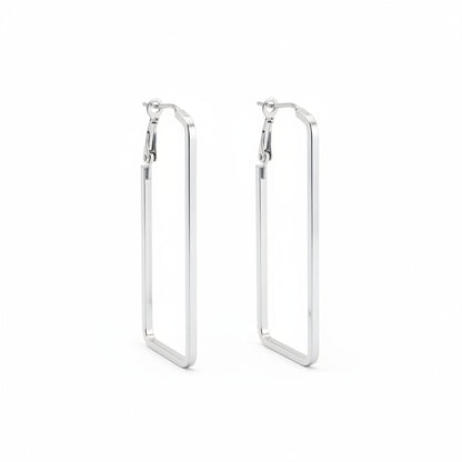 Sleek Silver Rectangular Hoop Earring
