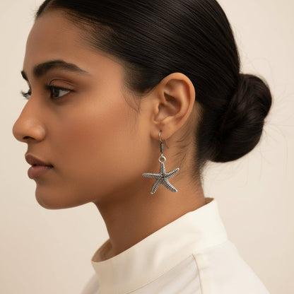 Silver Oxidised Starfish Shaped Dangle & Drop Earring