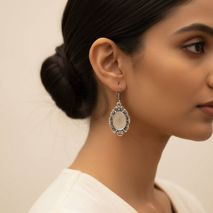 Oxidised Silver Vintage Oval Drop Earring