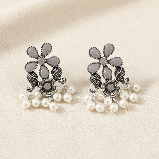 Floral Drop stud earrings (Grey)